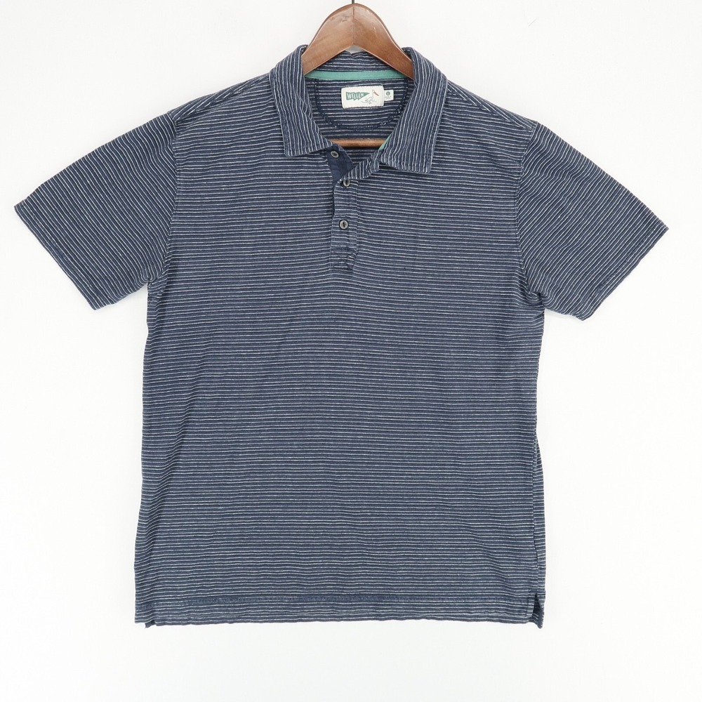 Wellen Polo Shirt Mens Large Blue Striped Short Sleeve Hemp Cotton Huckberry
